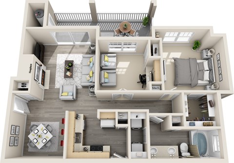 Floor plan for 1 bed, 1 bath, 955 sqft