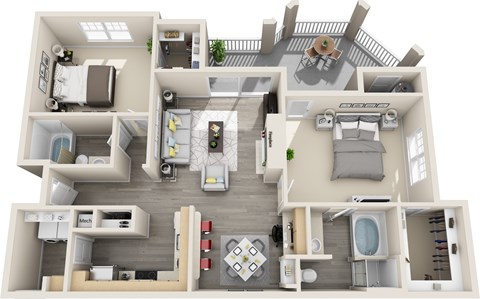 Floor plan for 2 beds, 2 baths, 1192 sqft
