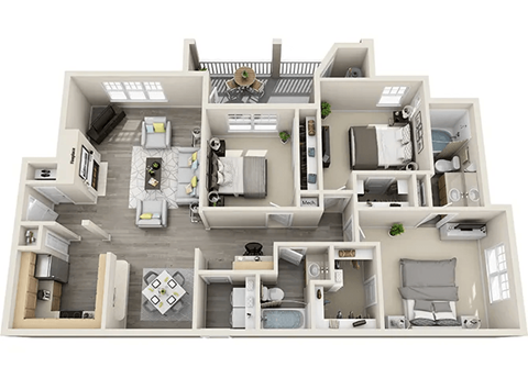 Floor plan for 3 beds, 2 baths, 1094 sqft