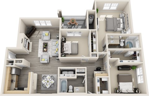 Floor plan for 3 beds, 2 baths, 1365 sqft