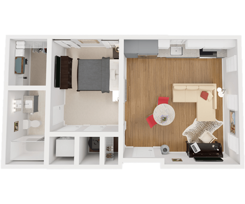 Floor plan for studio, 1 bath, 576 sqft