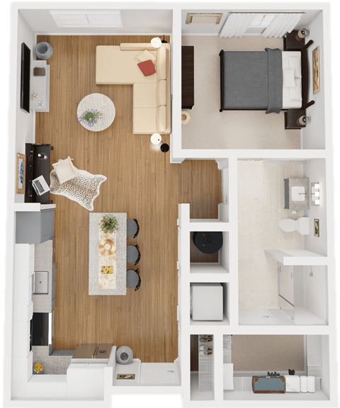 Floor plan for 1 bed, 1 bath, 718 sqft
