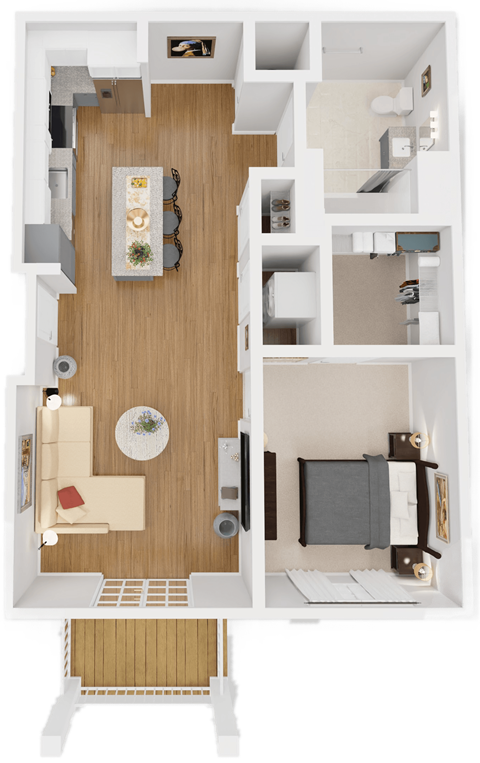 Floor plan for 1 bed, 1 bath, 765 sqft