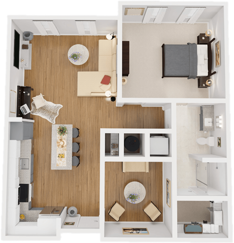 Floor plan for 1 bed, 1 bath, 900 sqft