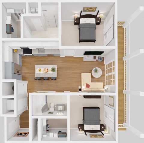 Floor plan for 2 beds, 2 baths, 1152 sqft