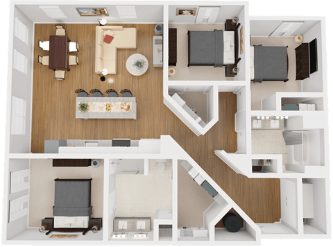 Floor plan for 3 beds, 2 baths, 1320 sqft