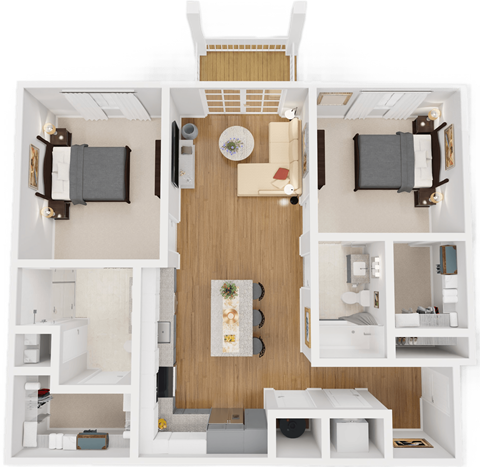 Floor plan for 2 beds, 2 baths, 1081 sqft