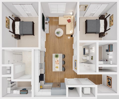 Floor plan for 2 beds, 2 baths, 1079 sqft