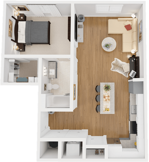 Floor plan for 1 bed, 1 bath, 787 sqft