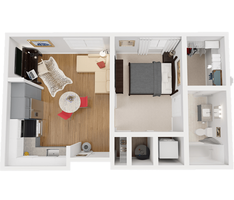 Floor plan for studio, 1 bath, 534 sqft