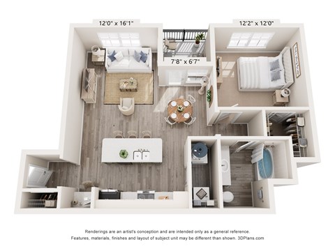 Floor plan for 1 bed, 1 bath, 812 sqft