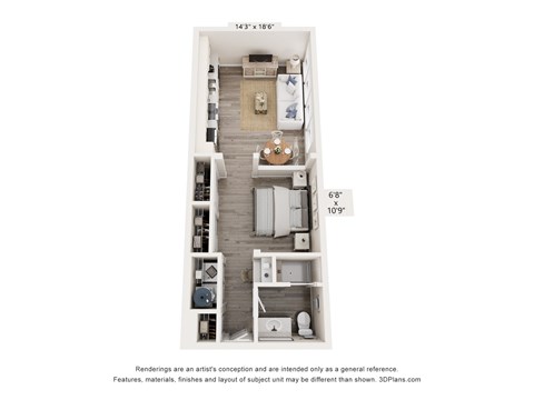 Floor plan for studio, 1 bath, 568 sqft