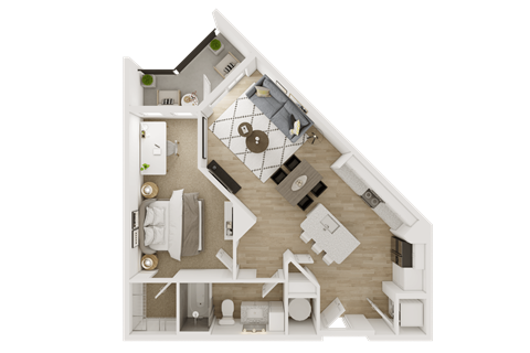 Floor plan for 1 bed, 1 bath, 730 sqft