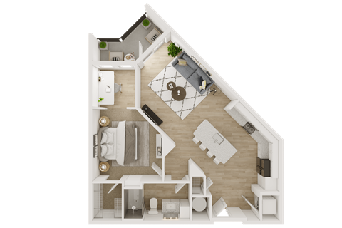 Floor plan for 1 bed, 1 bath, 810 sqft