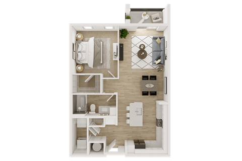 Floor plan for 1 bed, 1 bath, 834 sqft