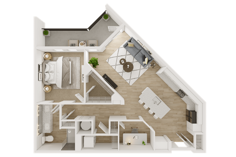 Floor plan for 1 bed, 1 bath, 898 sqft