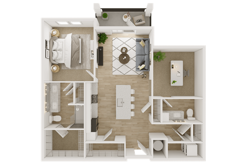Floor plan for 1 bed, 1 bath, 1070 sqft