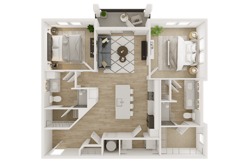 Floor plan for 2 beds, 2 baths, 1110 sqft