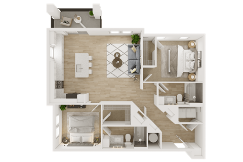 Floor plan for 2 beds, 2 baths, 1133 sqft