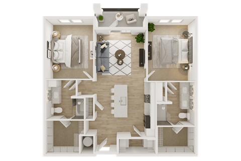 Floor plan for 2 beds, 2 baths, 1159 sqft
