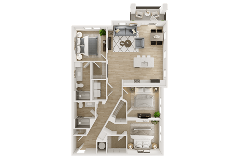 Floor plan for 3 beds, 2 baths, 1378 sqft