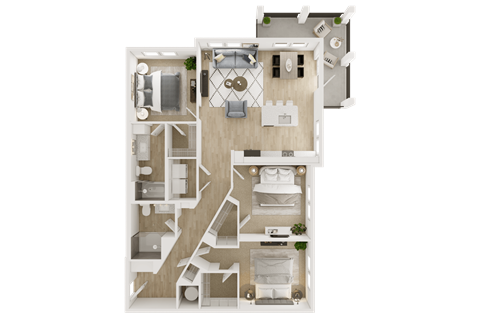 Floor plan for 3 beds, 2 baths, 1395 sqft