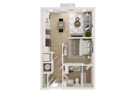Floor plan for studio, 1 bath, 669 sqft