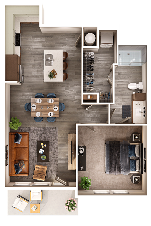 Floor plan for 1 bed, 1 bath, 816 sqft
