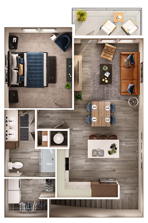 Floor plan for 1 bed, 1 bath, 960 sqft