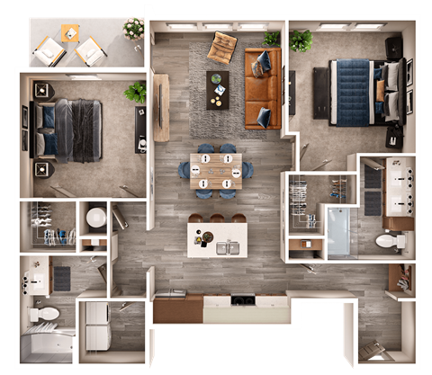 Floor plan for 2 beds, 2 baths, 1174 sqft