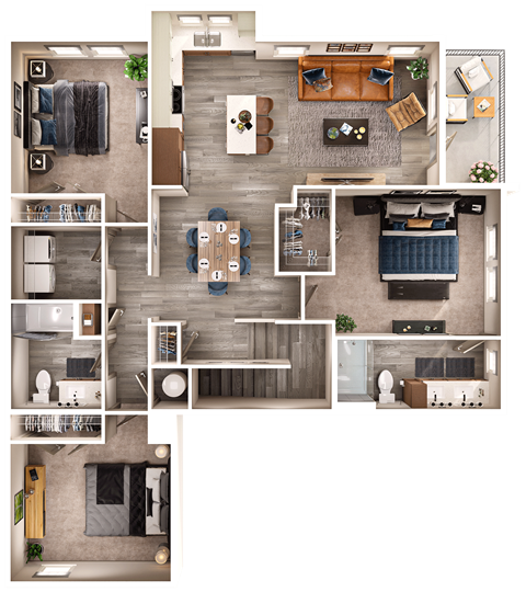 Floor plan for 3 beds, 2 baths, 1477 sqft
