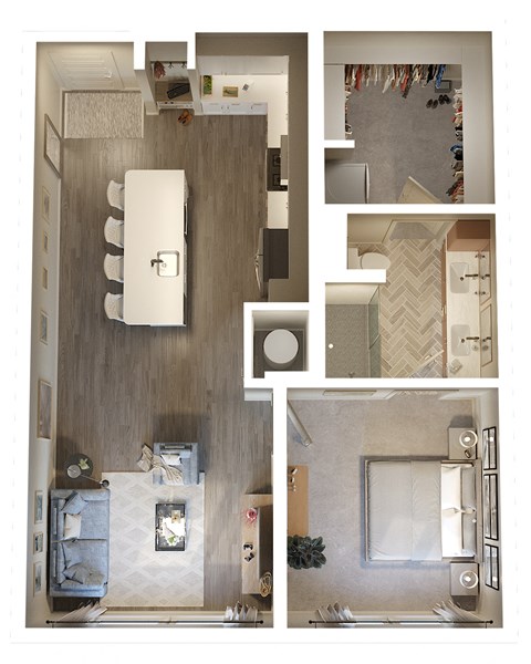 Floor plan for 1 bed, 1 bath, 804 sqft
