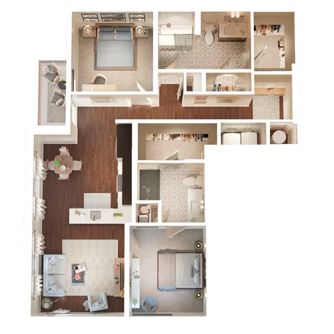 Floor plan for 2 beds, 2 baths, 1178 sqft