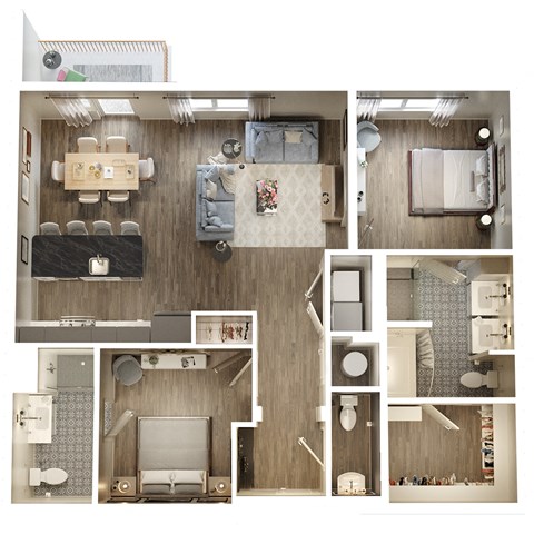 Floor plan for 2 beds, 2.5 baths, 1194 sqft