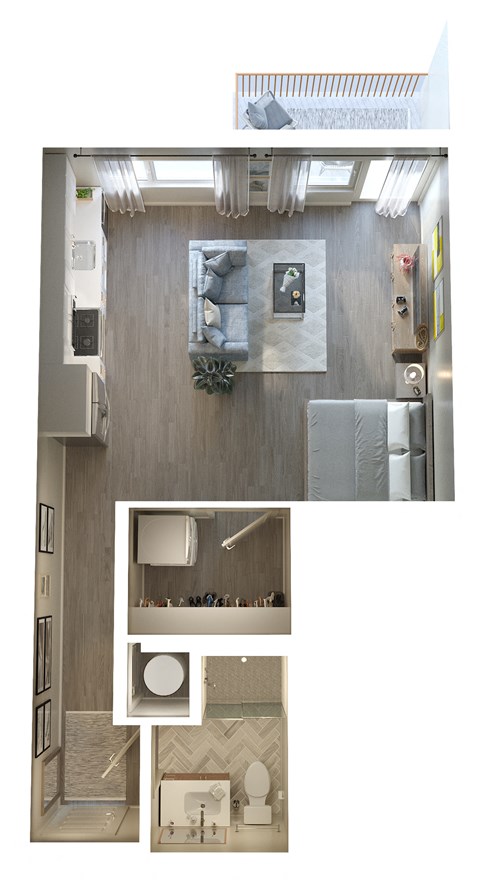 Floor plan for studio, 1 bath, 520 sqft