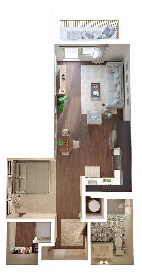 Floor plan for studio, 1 bath, 534 sqft