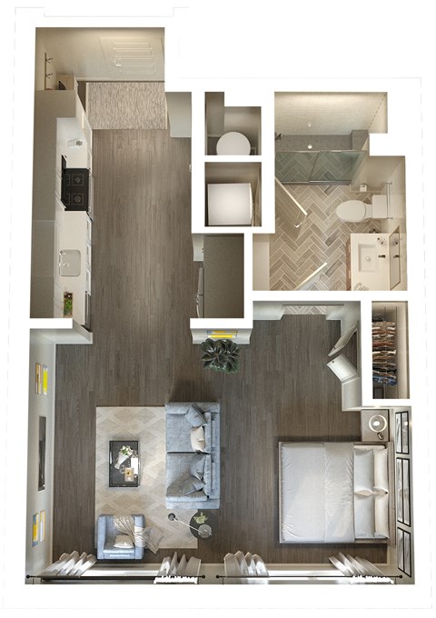 Floor plan for studio, 1 bath, 548 sqft