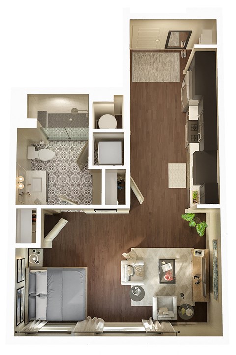 Floor plan for studio, 1 bath, 565 sqft