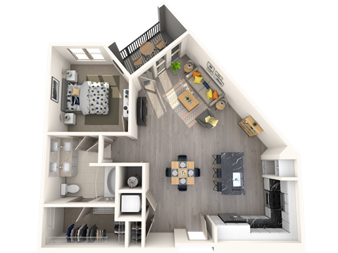 Floor plan for 1 bed, 1 bath, 866 sqft