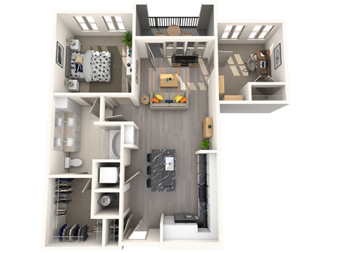 Floor plan for 1 bed, 1 bath, 873 sqft