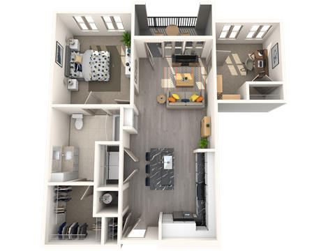 Floor plan for 1 bed, 1 bath, 873 sqft