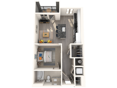 Floor plan for studio, 1 bath, 612 sqft