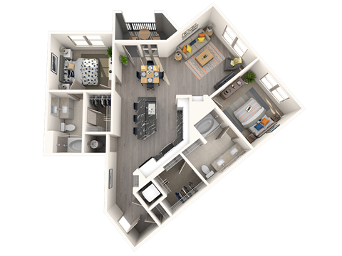 Floor plan for 2 beds, 2 baths, 1053 sqft