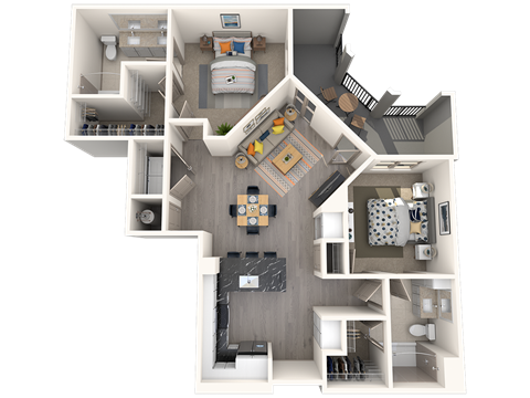 Floor plan for 2 beds, 2 baths, 1080 sqft