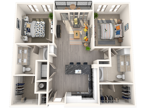 Floor plan for 2 beds, 2 baths, 1120 sqft