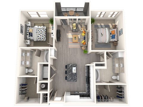 Floor plan for 2 beds, 2 baths, 1120 sqft