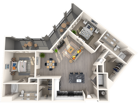 Floor plan for 2 beds, 2 baths, 1165 sqft