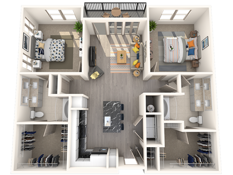 Floor plan for 2 beds, 2 baths, 1181 sqft
