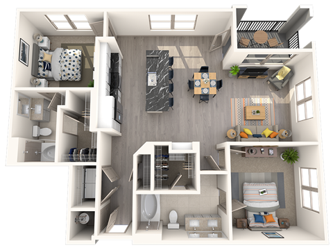 Floor plan for 2 beds, 2 baths, 1193 sqft