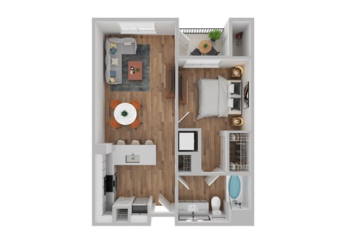 Floor plan for 1 bed, 1 bath, 686 sqft